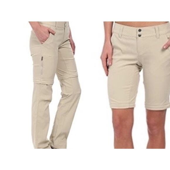 Columbia Omni-Shield Womens Khaki Tan Convertible Nylon Pants Size 12 Hiking - Picture 1 of 12
